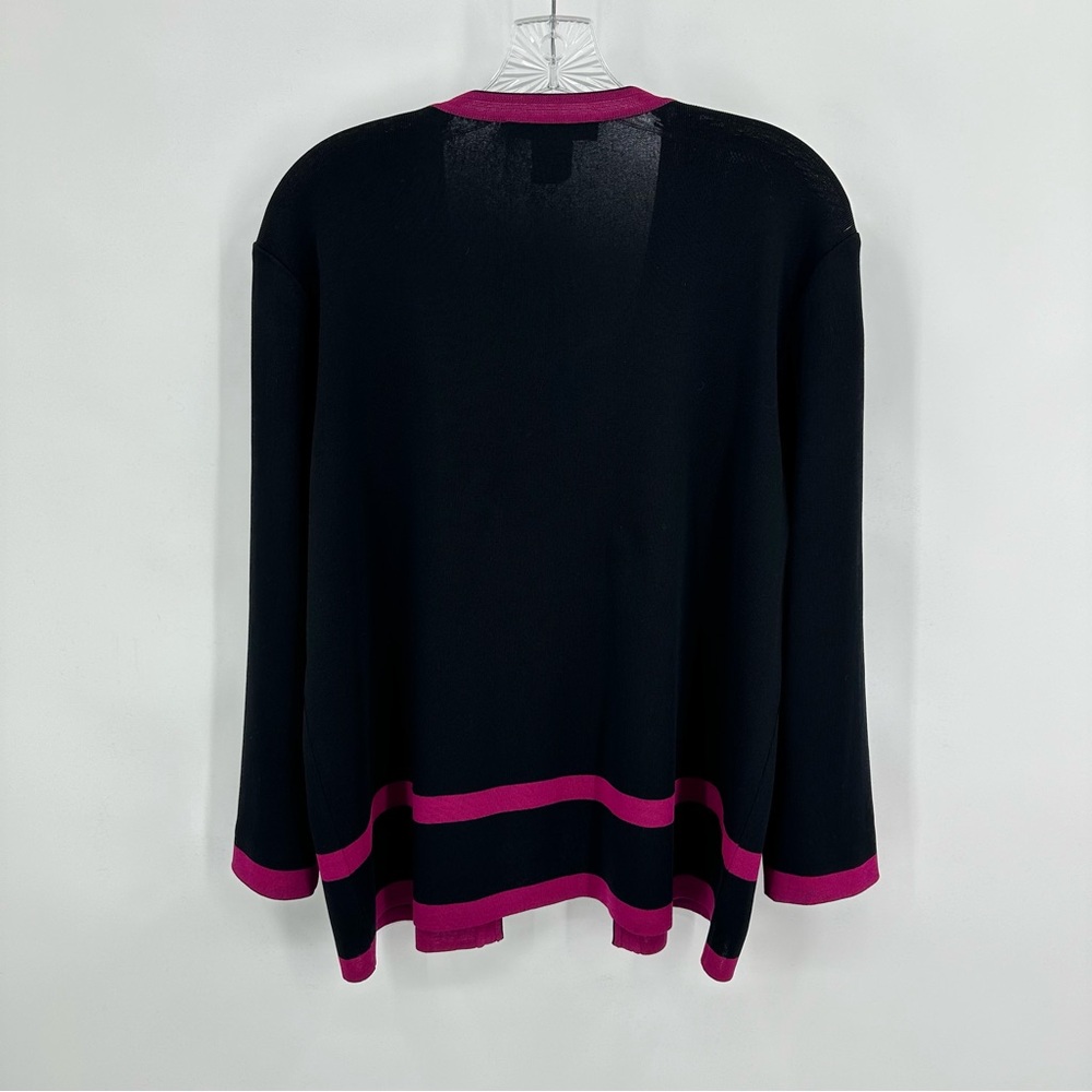 Ming Wang Cardigan Open Front Black Raspberry Border Size L - Picture 4 of 6